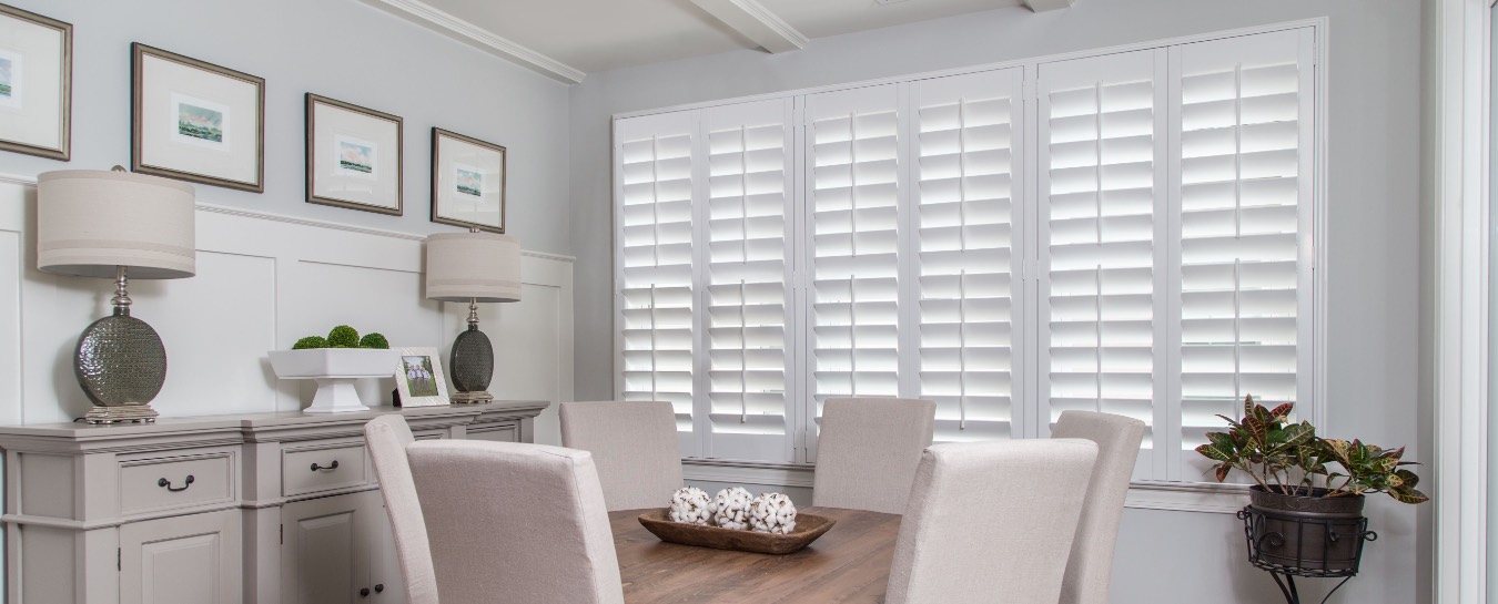 Plantation shutters in dining room